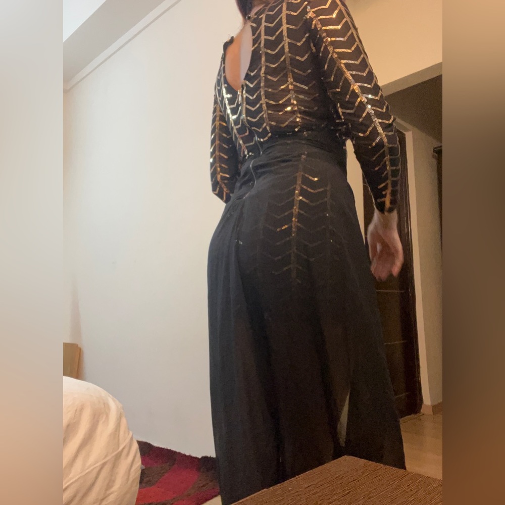Golden Beaded Black Full sleeves Gown - Picture 4 of 8